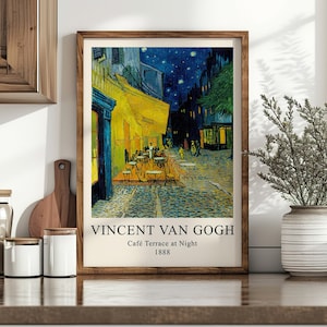 Vincent Van Gogh Cafe Terrasse bei Nacht | Kunstvolles Van Gogh Poster | Vintage Wand Kunst | Impressionistische Malerei | Französische Stadtansicht Digitaldruck