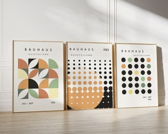 Bauhaus Exhibition Prints Set, Bauhaus Geometric Wall Art, Mid Century Modern Poster, Gallery Wall Art, Abstract Bauhaus Set of 3, Digital