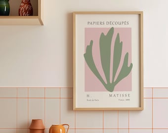Pink Matisse Flower Print, Abstract Gallery Wall Art, Flower Market Print, Matisse Printable, Exhibition Poster, Danish Pastel, Sage Green