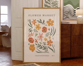 Flower Market Wall Art Print, Modern Gallery Floral Wall Art Print, Abstract Flower Wall Art Poster, Botanical Wall Art, Danish Pastel