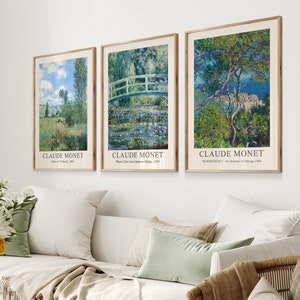 Claude Monet Wall Art Set, Landscape Painting Prints, Monet Garden Set of 3, Floral Oil Painting, Impressionist Posters, Digital Download