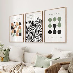 Bauhaus Prints Set, Geometric Wall Art, Bauhaus Poster, Set of 3 Prints, Mid Century Modern Decor, Gallery Wall Set, Instant Download