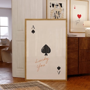 Asso di picche Lucky You stampa, carte da gioco Funky Wall Art, poster di carte asso di picche nero, arte da parete retrò alla moda, stampa da cucina