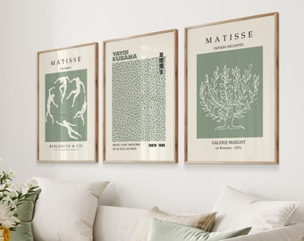 Yayoi Kusama Prints, Matisse Wall Art Set, Henri Matisse Posters, Matisse Set of 3, Mid Century Modern Set, Neutral Wall Decor, Green, Beige