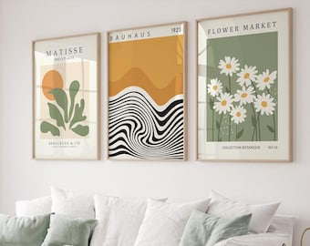 Matisse Grüne Wand Kunst Drucke, Matisse Blumenmarkt Druck, Bauhaus Wand Kunst Poster, Galerie Wand Bündel, Danish Pastel, Salbei Grün 3er Set