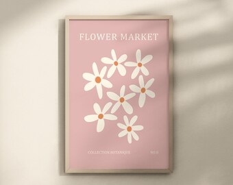 Pink Flower Market Wall Art Print, Minimalist Flower Wall Art Print, Flower Market Poster, Daisy Art Print, Danish Pastel, Instant Download