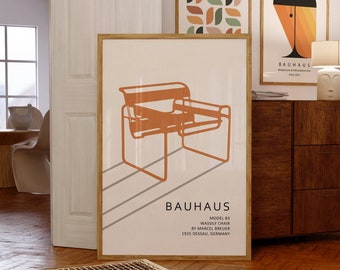 Orange Bauhaus Chair Printable, Bauhaus Geometric Wall Art, Famous Art Prints, Bauhaus Exhibition Poster, Museum Poster, Instant Download