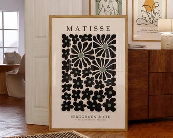 Matisse Flower Wall Art Print, Matisse Abstract Wall Art Printable, Flower Market Wall Art, Matisse Exhibition Poster, Black Flower, Digital