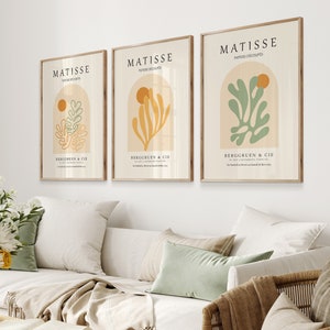 Matisse Flower Art Prints, Boho Abstract Wall Set, Matisse Printable Set of 3, Flower Market Poster, Henri Matisse Papiers Decoupes, Beige