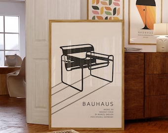 Konsttryck av Bauhaus-stolen: Utställningsaffisch med modern stil från mitten av århundradet (nedladdning direkt)