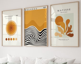 Moderne Galerie Wand Kunst Bauhaus Ausstellung Poster 3er-Set Druck, Matisse Kunstdruck, Galerie Wand Bündel, Farbblock, trendige Kunst, Orange