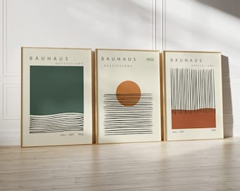 Bauhaus Exhibition Poster Gallery Wall Set Of 3, Mid Century Modern Poster, Bauhaus Print, Geometric Art, Pop Culture Art, Instant Download