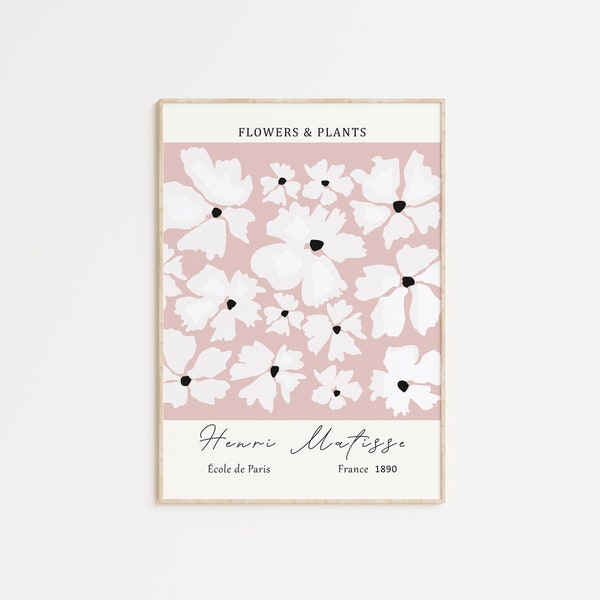 Matisse Flowers Wall Art, Pastel Pink Aesthetic Prints, Henri Matisse Exhibition Posters, Flower Wall Decor, Blush Pink Matisse, Plants Gift