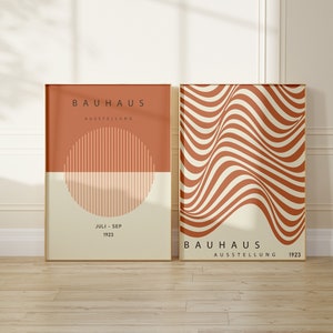 Póster de la exposición Bauhaus naranja, juego de 2, póster moderno de mediados de siglo, juego de impresiones Bauhaus, pastel danés, descarga instantánea