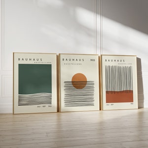 Bauhaus Exhibition Poster Gallery Wall Set Of 3, Mid Century Modern Poster, Bauhaus Print, Geometric Art, Pop Culture Art, Instant Download