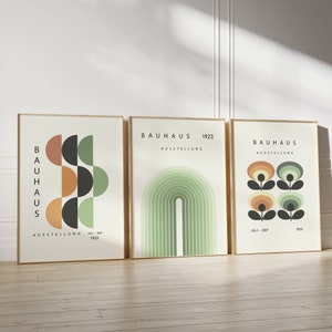 Bauhaus Estetica Poster Wall Art Set di 3 stampe, Set di arte da parete della Galleria moderna, Pacchetto da parete della Galleria Bauhaus, Arte floreale geometrica, Digitale