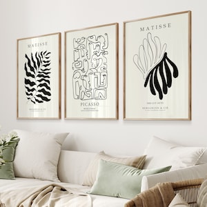 Neutral Wall Art Black Matisse Print Set of 3, Pablo Picasso Poster, Gallery Wall Set, Henri Matisse Print, Museum Exhibition Poster