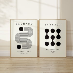 Bauhaus Poster Abstrakte Moderne Galerie Wandkunst 2 Drucke, Schwarzweiße Wandkunst, Bauhaus Ausstellungsposter, Geometrische Wandkunst