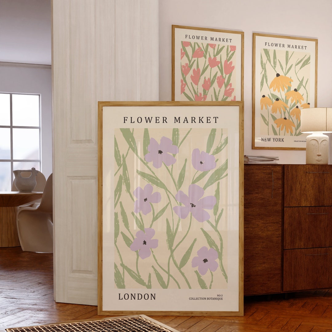 Floral Wall Art Set of 3 Prints, Flower Market Poster, Flower Print ...