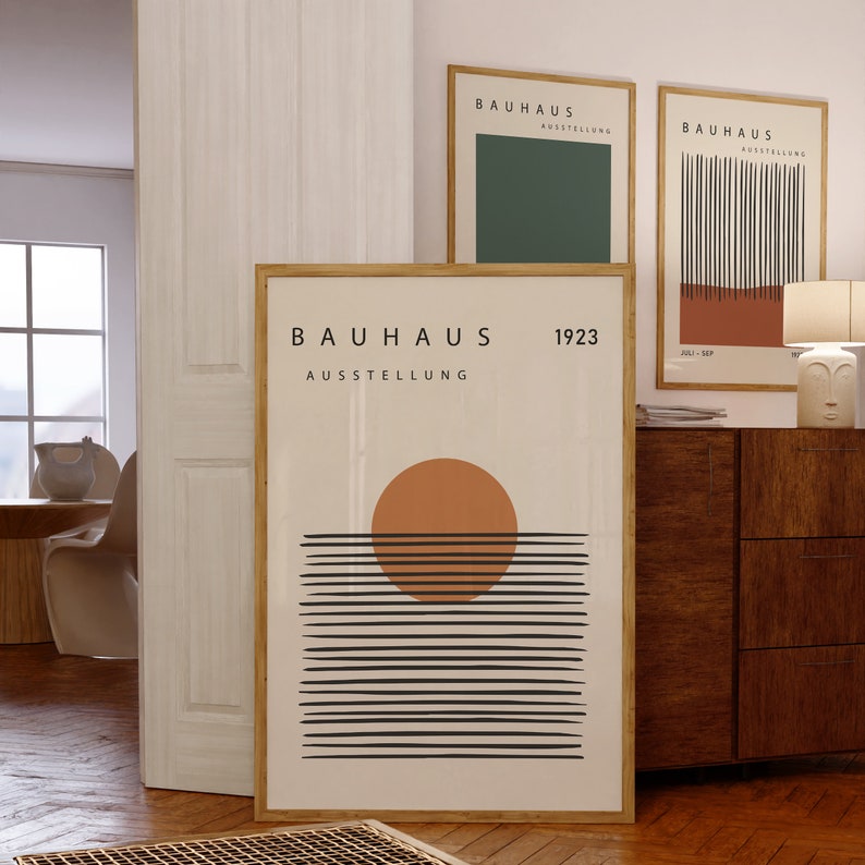 Bauhaus Exhibition Poster Set of 3, Mid Century Modern Geometric Art ...