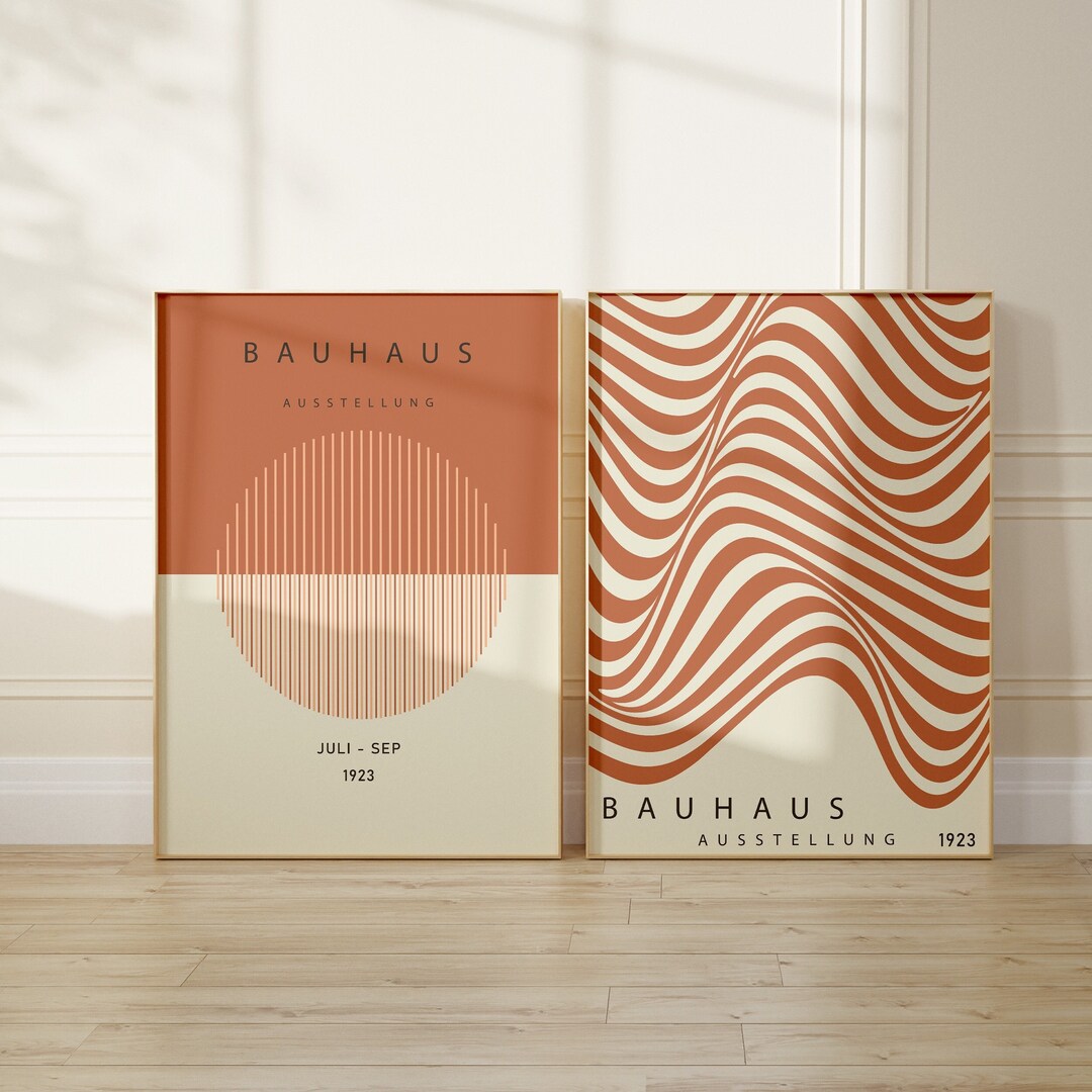 Orange Bauhaus Exhibition Poster Gallery Wall Art Set of 2, Mid Century ...