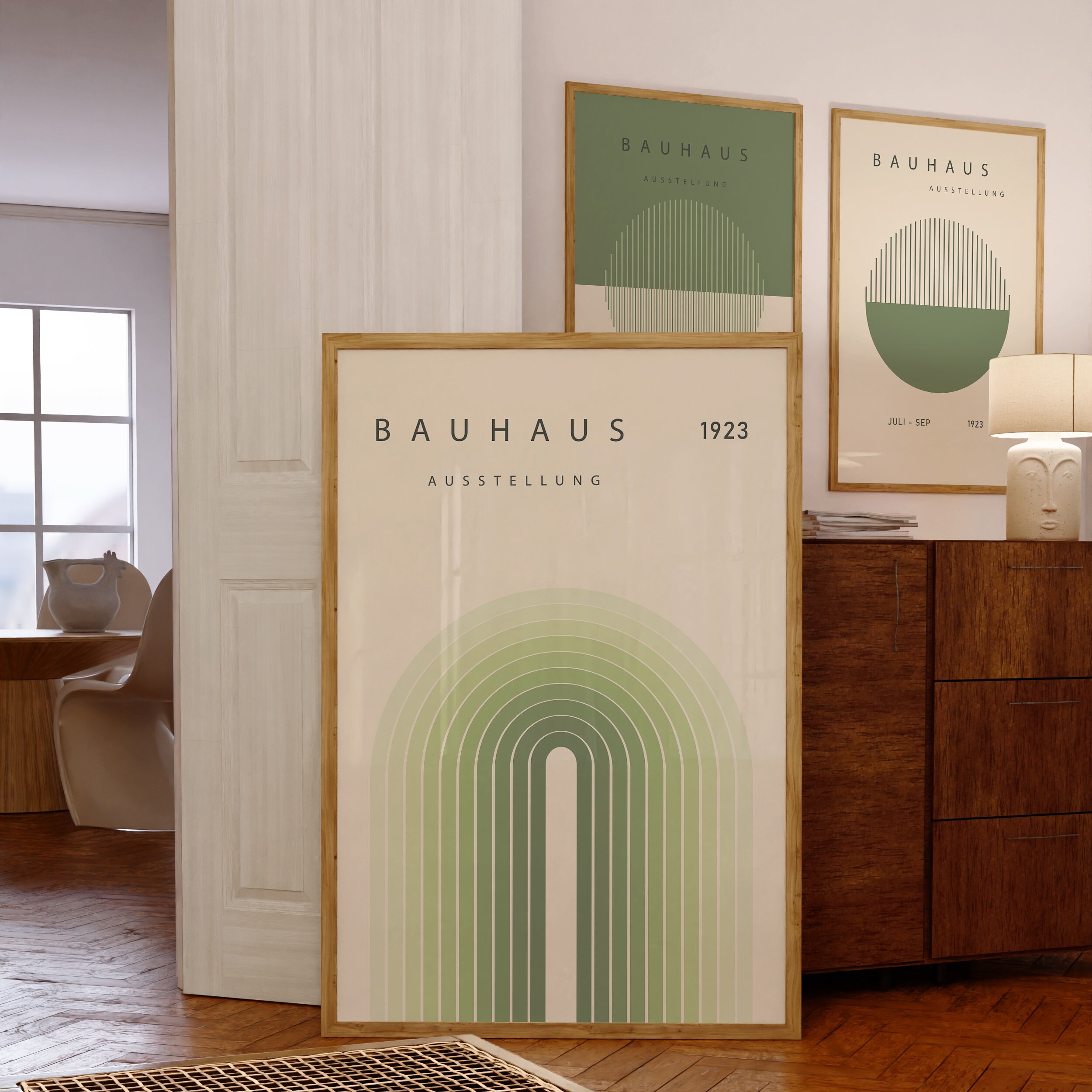 Green Bauhaus Exhibition Poster, Geometric Wall Art Set of 3, Mid ...