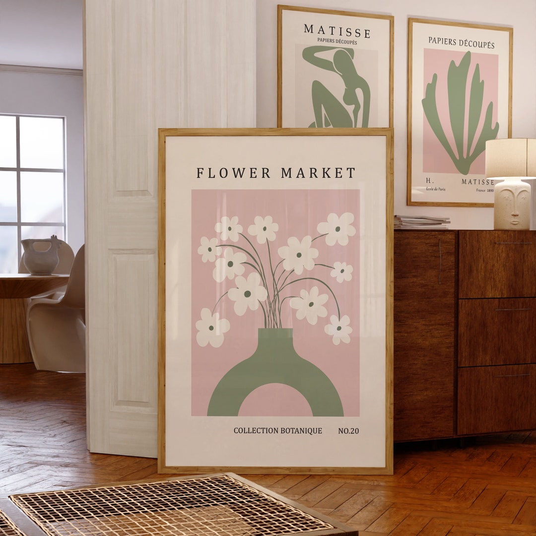Pink Flower Pots Prints, Daisy Wall Art, Flower Market Poster ...