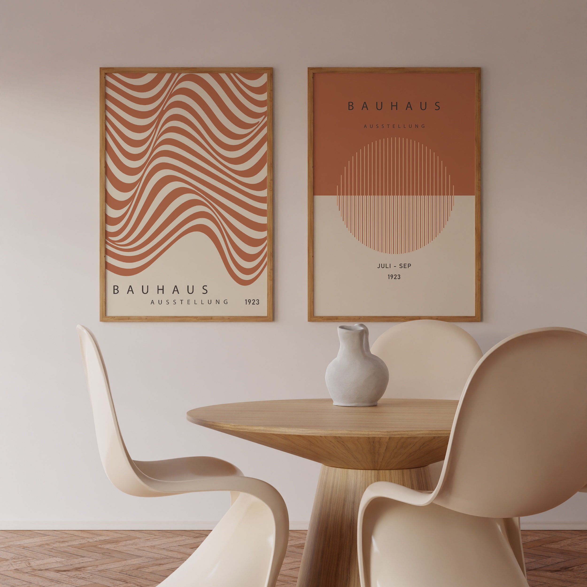 Orange Bauhaus Exhibition Poster Gallery Wall Art Set of 2, Mid Century ...