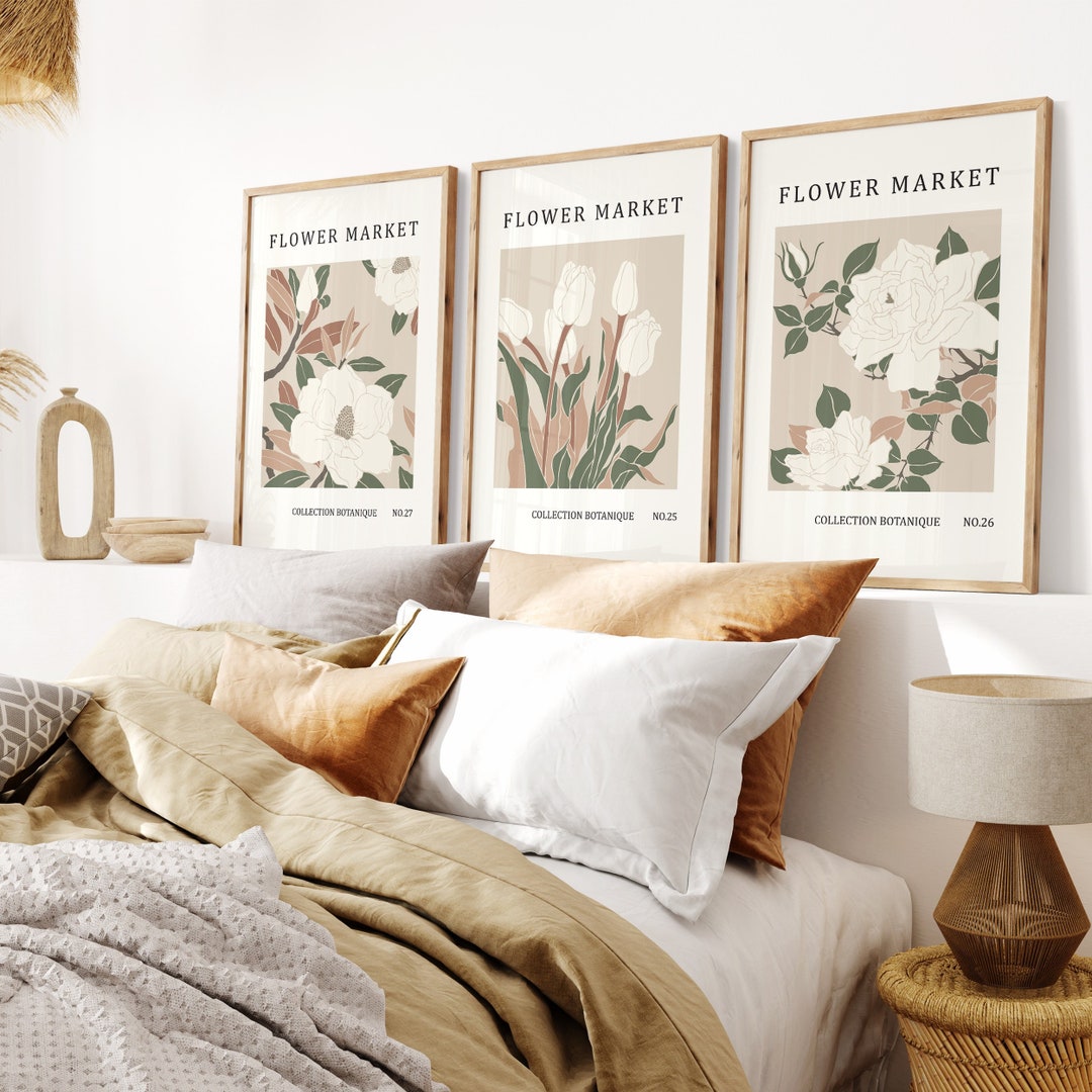 Neutral Botanical Wall Art, Flower Market Prints Set, Floral Exhibition ...