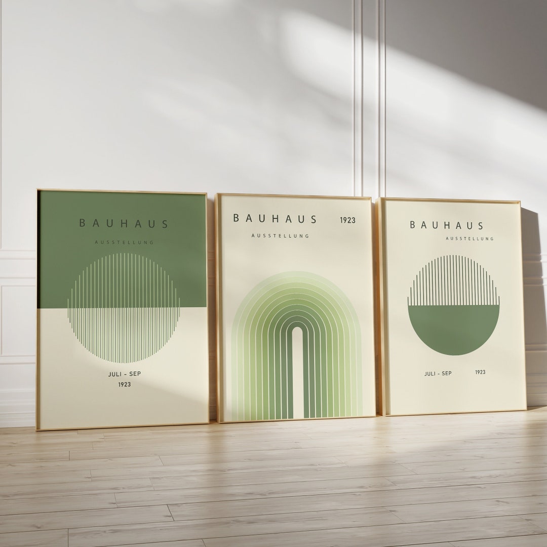 Green Bauhaus Exhibition Poster, Geometric Wall Art Set of 3, Mid ...