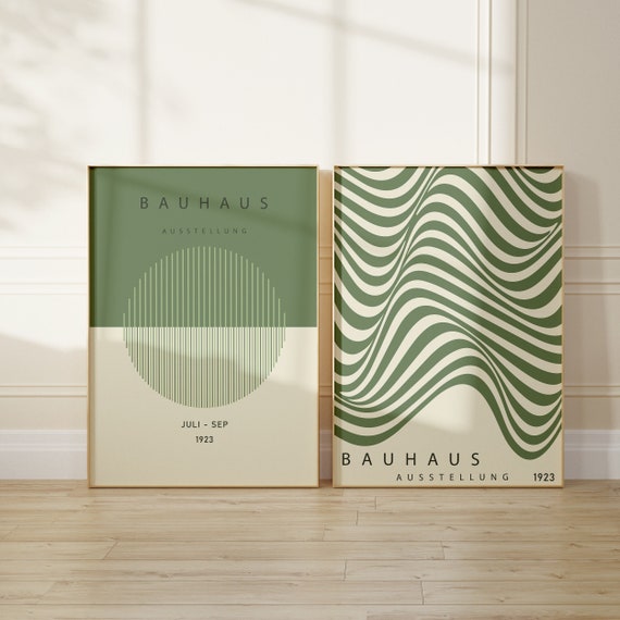 Sage Green Bauhaus Exhibition Poster Gallery Wall Art Set of 2, Mid Century Modern Poster, Bauhaus Print Set, Instant Download, Trendy Art