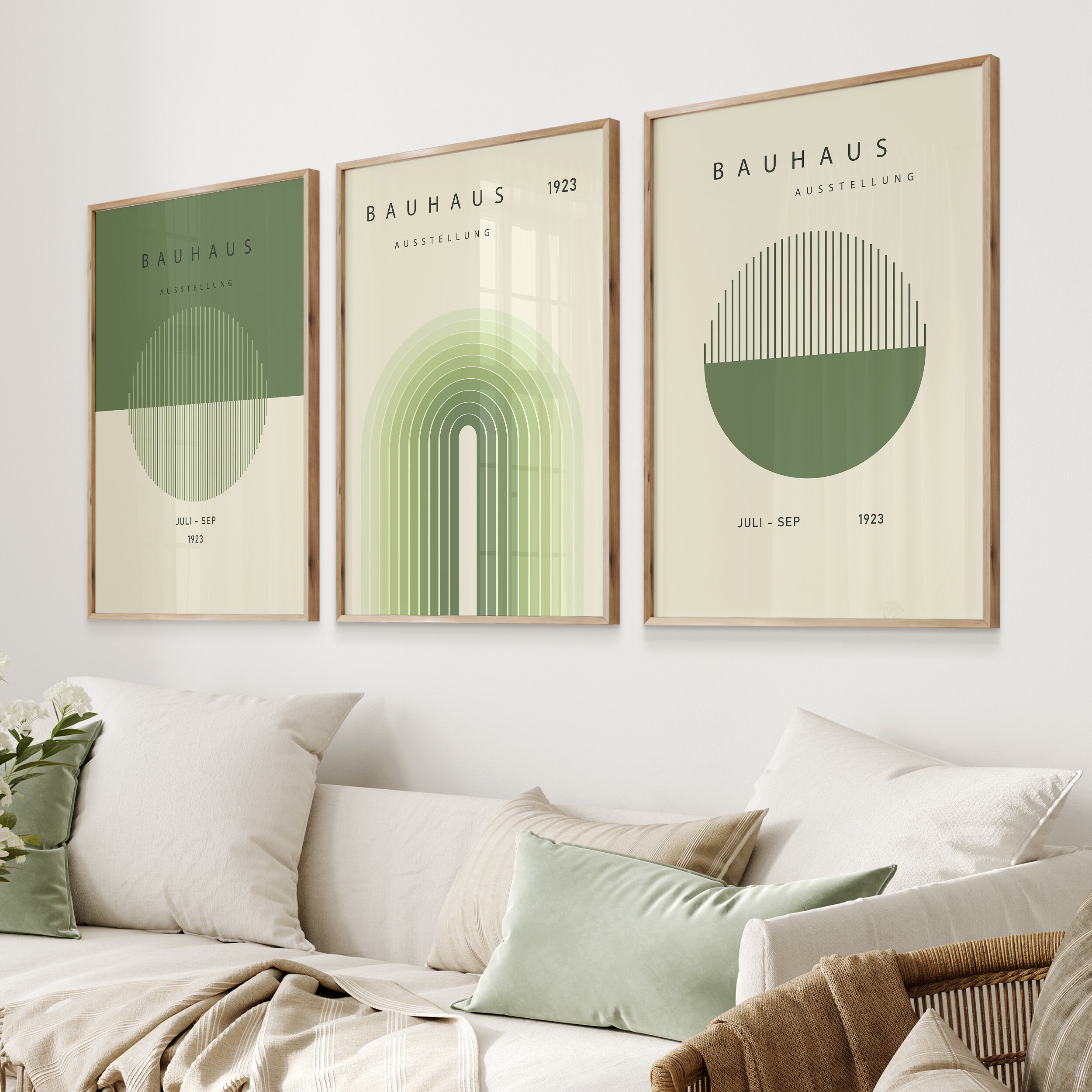 Green Bauhaus Exhibition Poster, Geometric Wall Art Set of 3, Mid ...