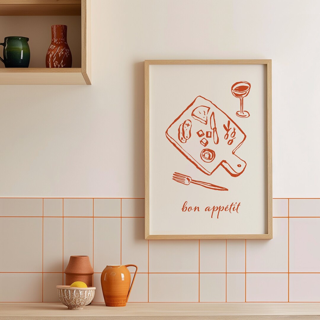 set of 2 bon appetit prints, retro cooking prints,... Bon Appetit Food Art Print, Retro Kitchen Wall Decor, Modern Kitchen ...