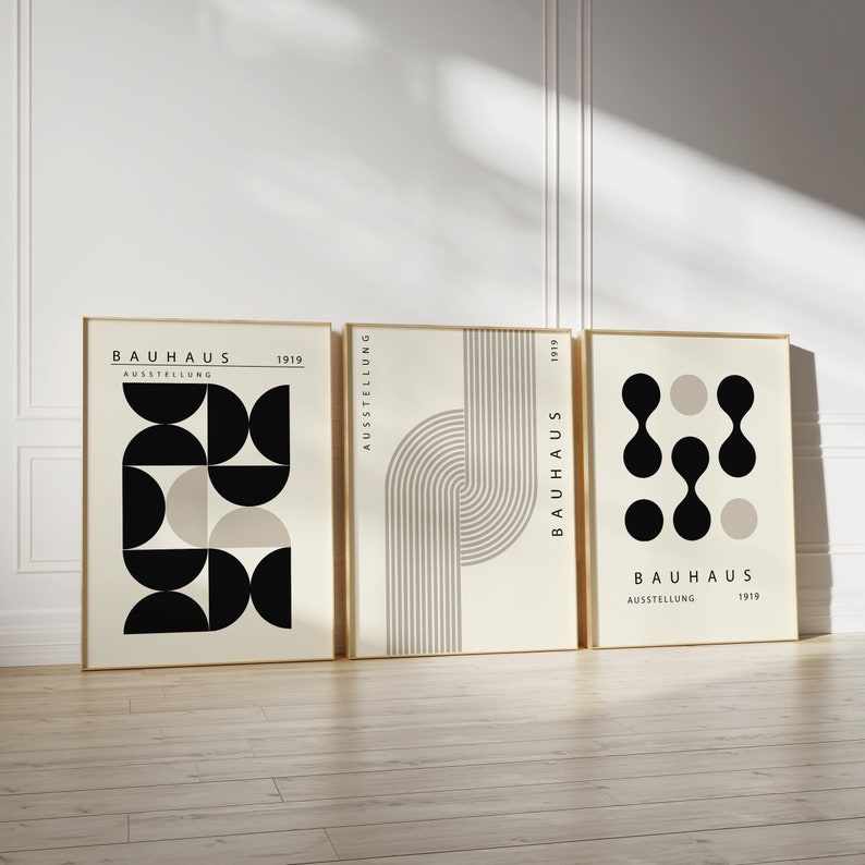 Bauhaus Exhibition Poster Set of 3, Mid Century Modern Poster Set ...
