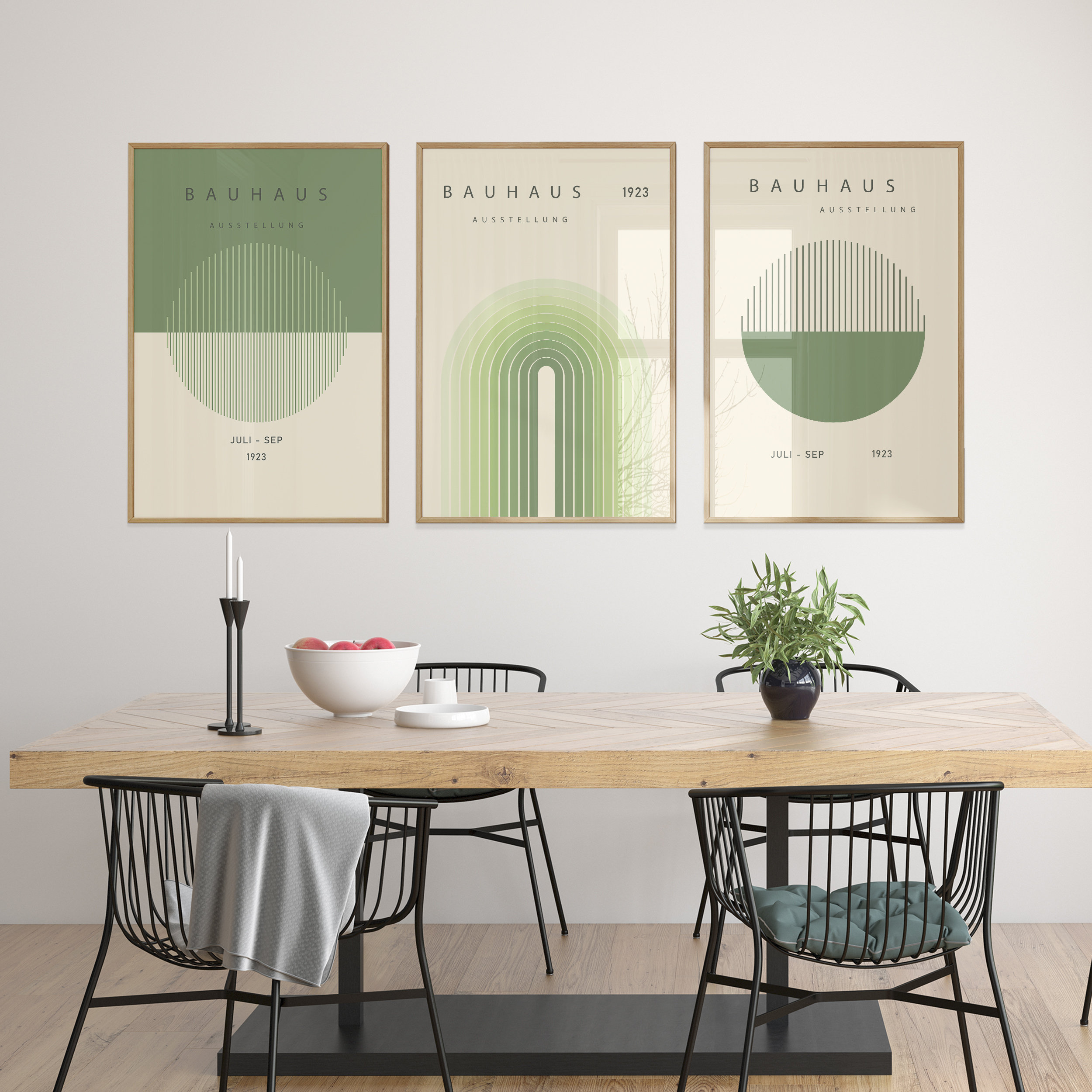 Green Bauhaus Exhibition Poster, Geometric Wall Art Set of 3, Mid ...