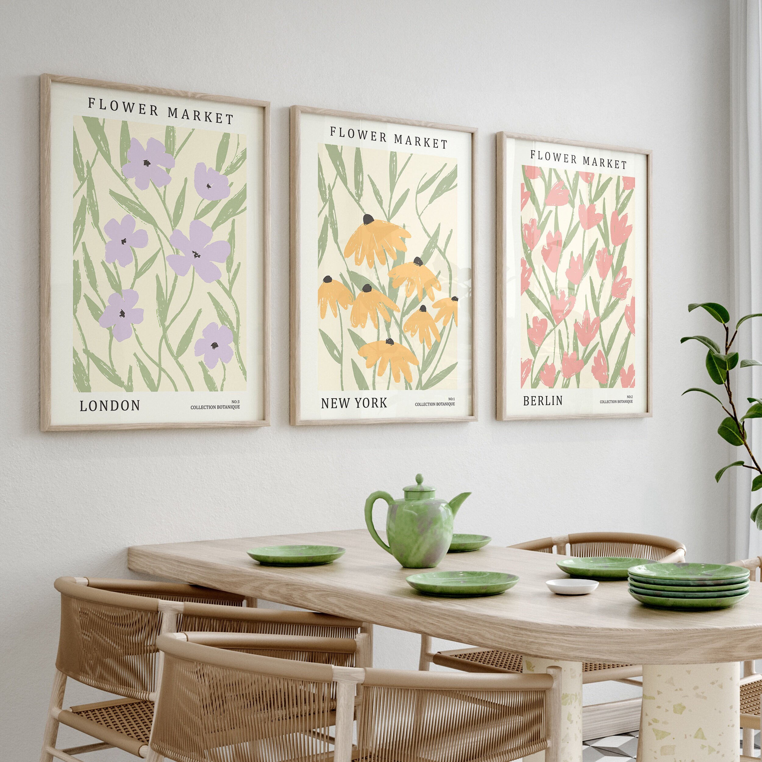 Floral Wall Art Set of 3 Prints, Flower Market Poster, Flower Print ...