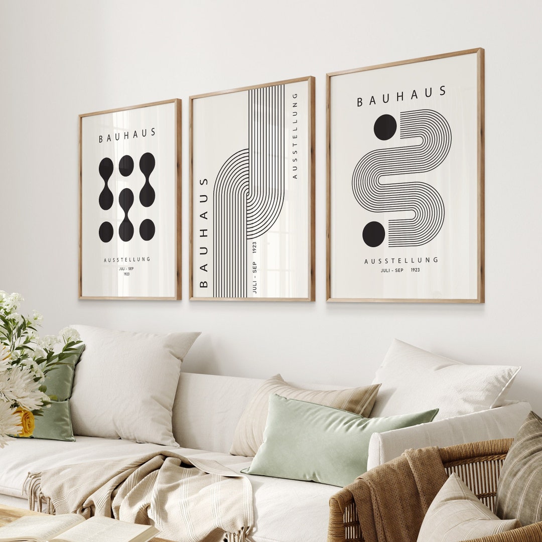 Black Bauhaus Poster Prints, Abstract Geometric Wall Art, Set of 3 ...
