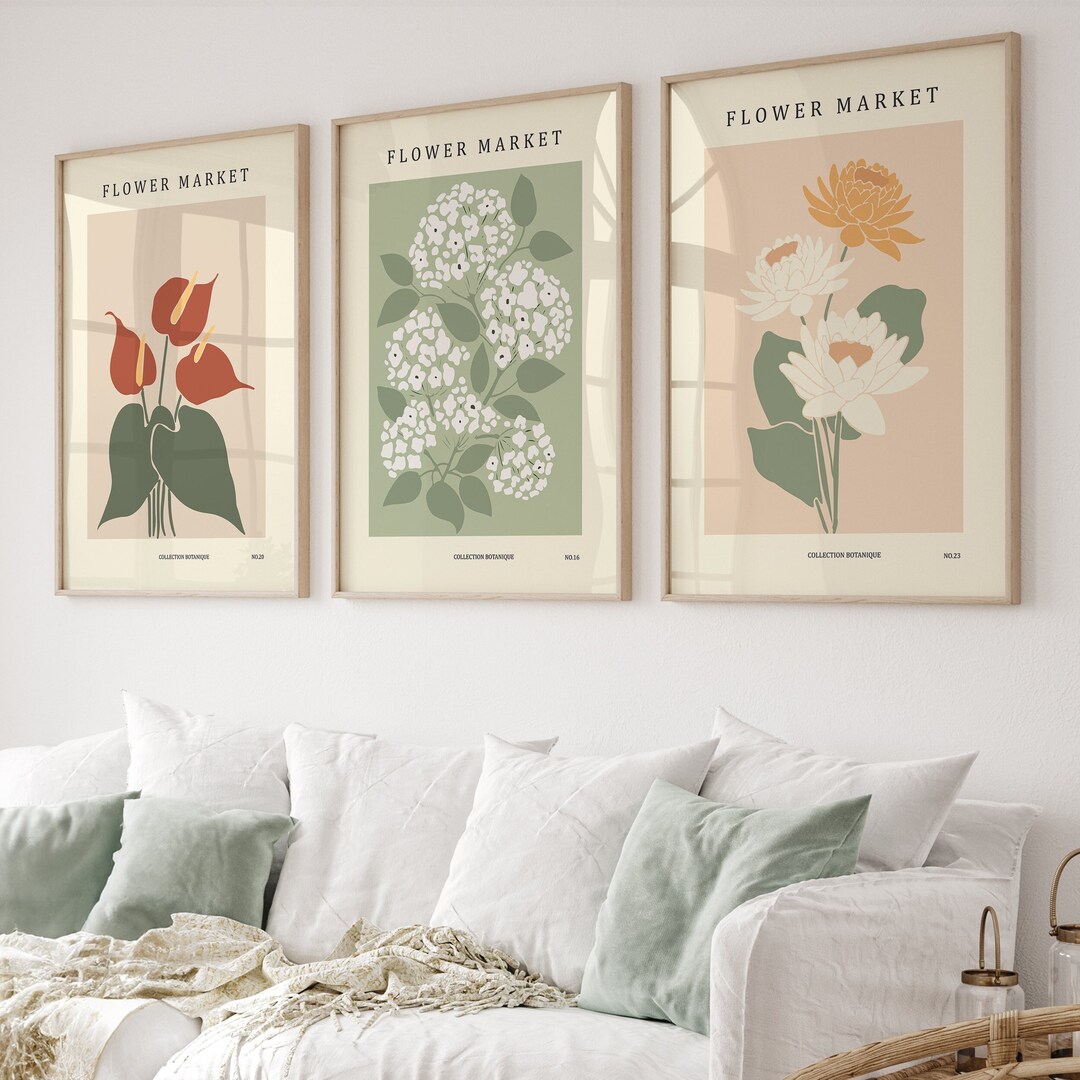 Flower Gallery Wall Art Set of 3 Prints, Flower Market Poster