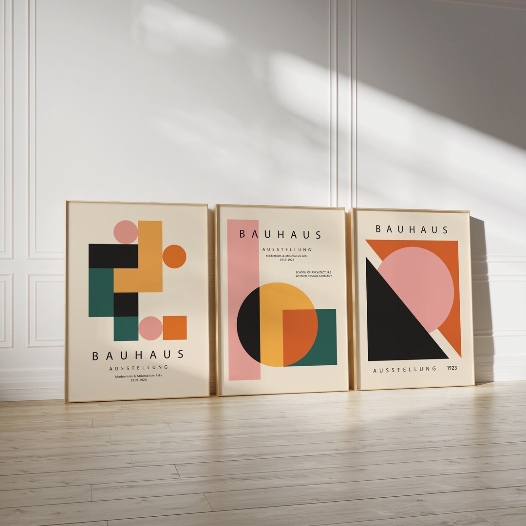Set of 3 Bauhaus Prints, Geometric Wall Art, Abstract Geometric Posters ...