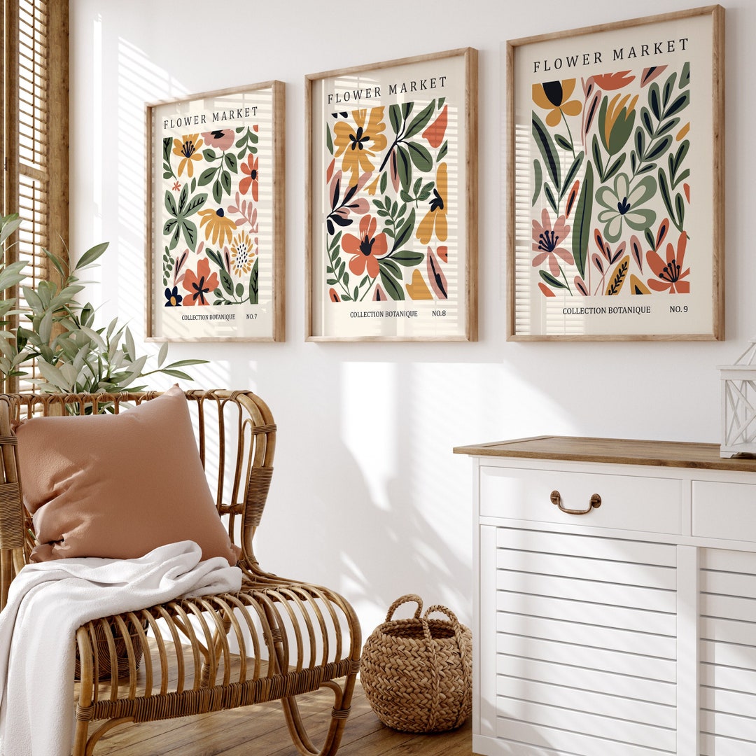 Flower Market Wall Art Prints, Matisse Flower Set of 3, Abstract Flower ...