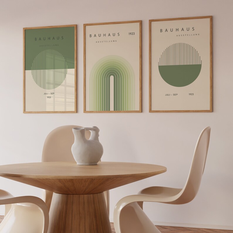 Green Bauhaus Exhibition Poster, Geometric Wall Art Set of 3, Mid ...