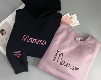 Custom Mama Embroidered Floral Sweatshirt,Custom Mama Crewneck With Kids Names, Heart On Sleeve, Gift For New Mom, Mother's Day Gift