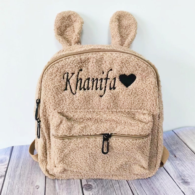 Custom Travel Preschool Kids Backpack, Personalised Fluffy Kids Backpack, Name Backpack Gift for Kids, Small personalized backpack image 4