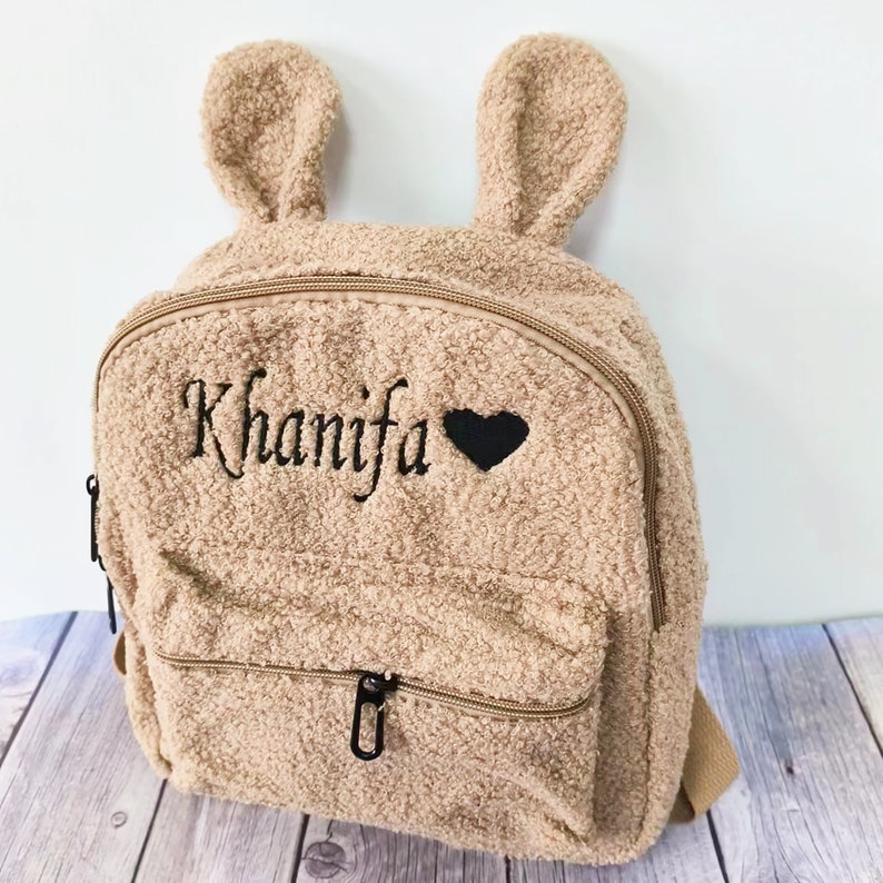 Custom Travel Preschool Kids Backpack, Personalised Fluffy Kids Backpack, Name Backpack Gift for Kids, Small personalized backpack image 5