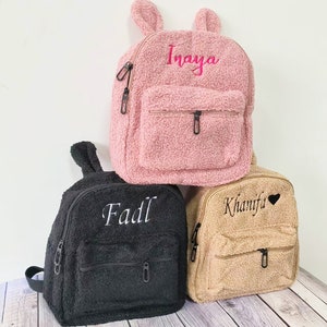 Custom Travel Preschool Kids Backpack, Personalised Fluffy Kids Backpack, Name Backpack Gift for Kids, Small personalized backpack image 1