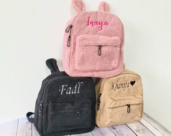 Custom Travel Preschool Kids Backpack, Personalised Fluffy  Kids Backpack, Name Backpack Gift for Kids, Small personalized  backpack