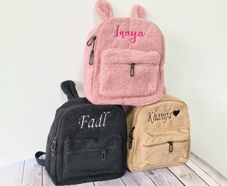 Custom Travel Preschool Kids Backpack, Personalised Fluffy Kids Backpack, Name Backpack Gift for Kids, Small personalized backpack image 1