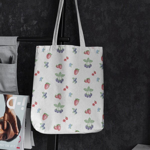 Djerf Avenue Tote Bag cute Summer berries tote bag Botanical shoulder bag Aesthetic tote bag for travel Beach tote bag reusable shopper