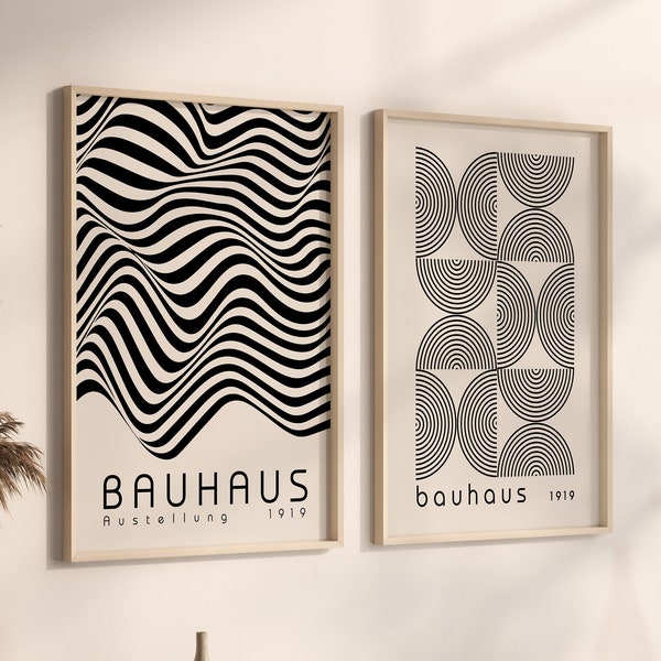 Artful Bauhaus print set of 2 Modern Boho wall decor Bauhaus wallart set decorative Artful modern wall print Bauhause wallart funky