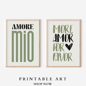 30+ Amore mio print set von 2 More Amor Poster Wallart Ästhetische Wanddekor-Zitate Amore mio Plakat Boho Print Bundle Galeriewand